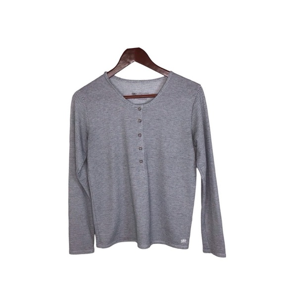 Albion Fit Grey Micro Stripe Henley Size Small. - Picture 1 of 6